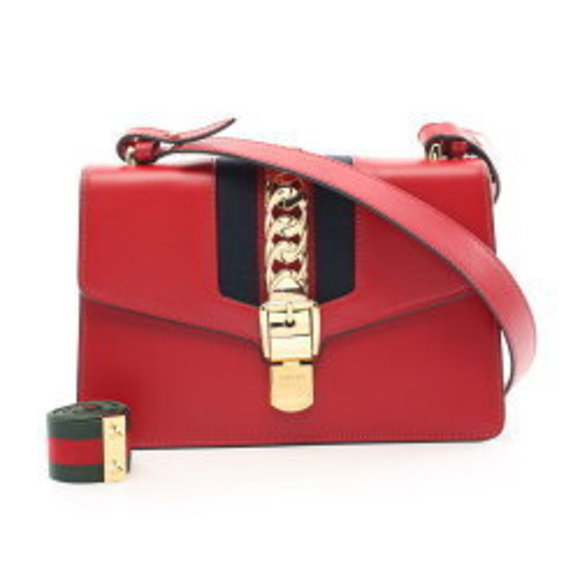 Gucci Sylvie Web Shoulder Bag Leather Red - Picture 1 of 8